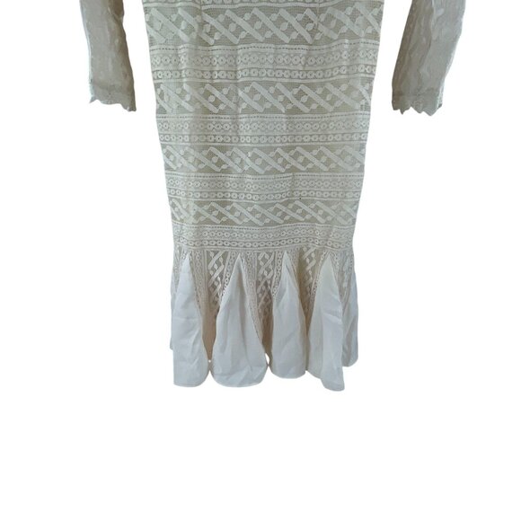 Metisu NWT Cream Sheer Lace Overlay Fishtail Midi Dress M Cottagecore Luxury - Picture 10 of 10